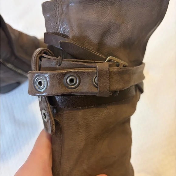 A.S.98 Judd Brown/Gray Leather Strappy Calf Boots Size 39/8.5 Western Boho - Picture 11 of 16